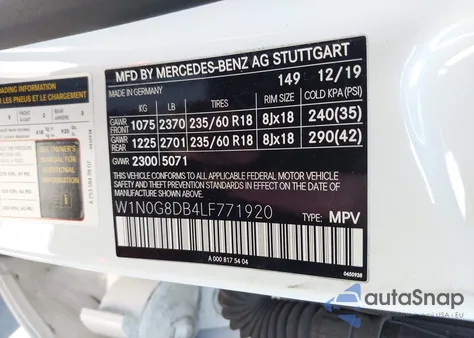 2020 Mercedes-Benz Glc 300 из США, поврежденный, VIN W1N0G8DB4LF771920